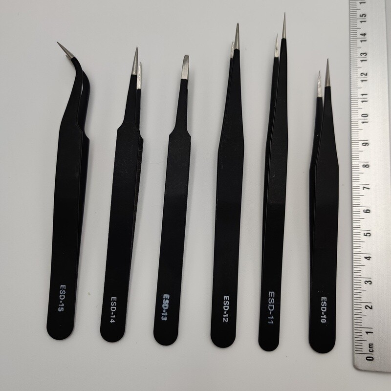 Tweezer - Set of 6 metal precision antistatic tweezers