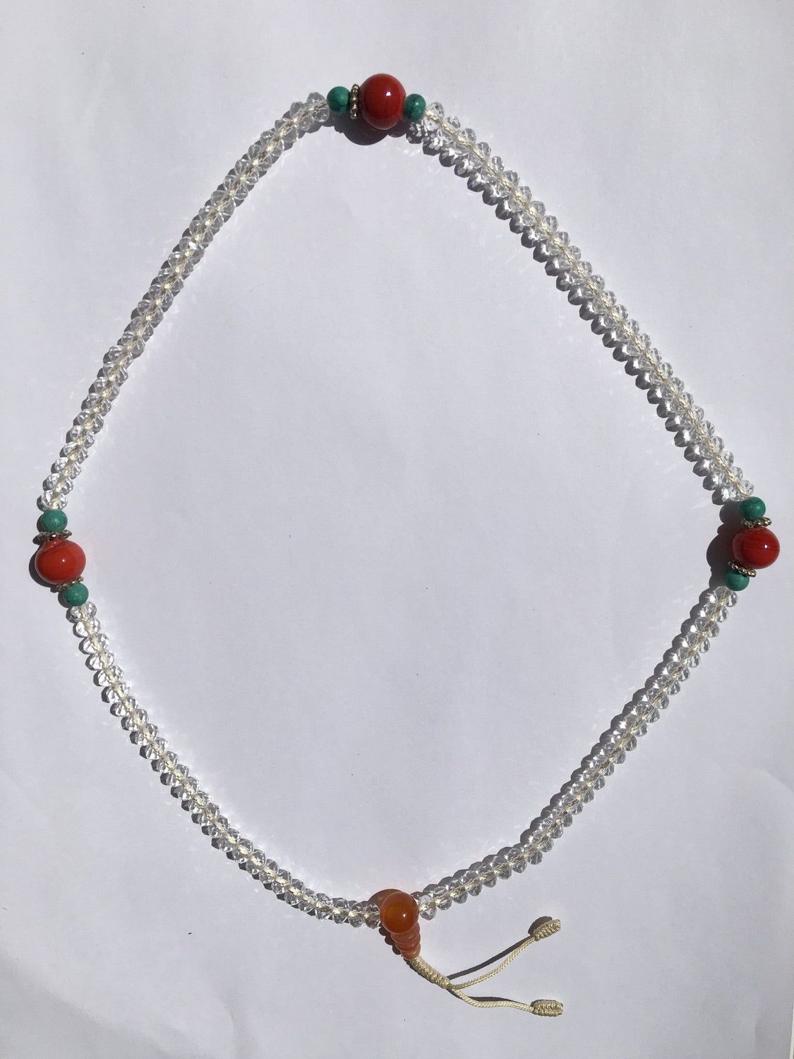White Crystalline Mala With Turquoise &amp; Coral Beads