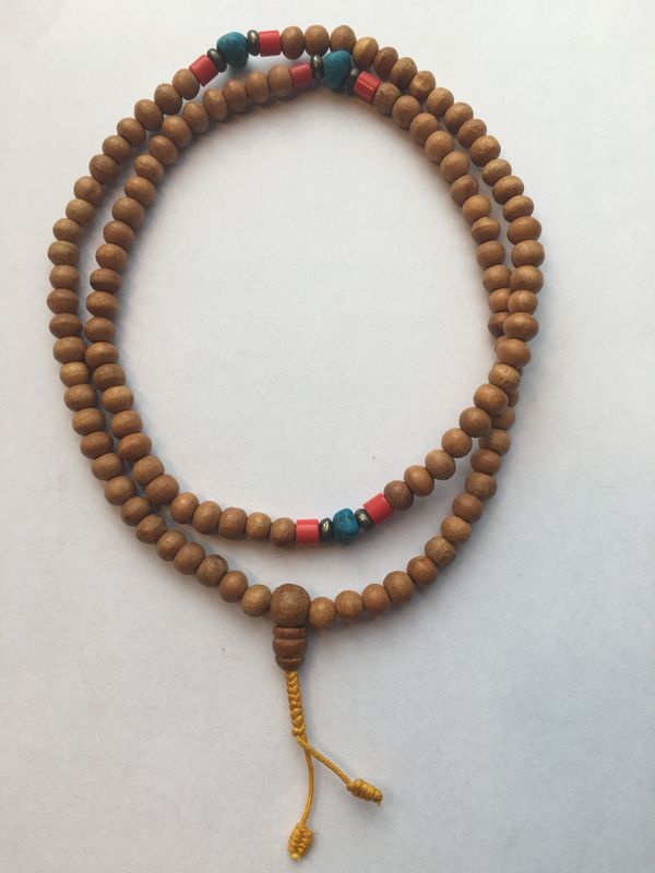 Wood Mala with Turquoise &amp; Coral Beads