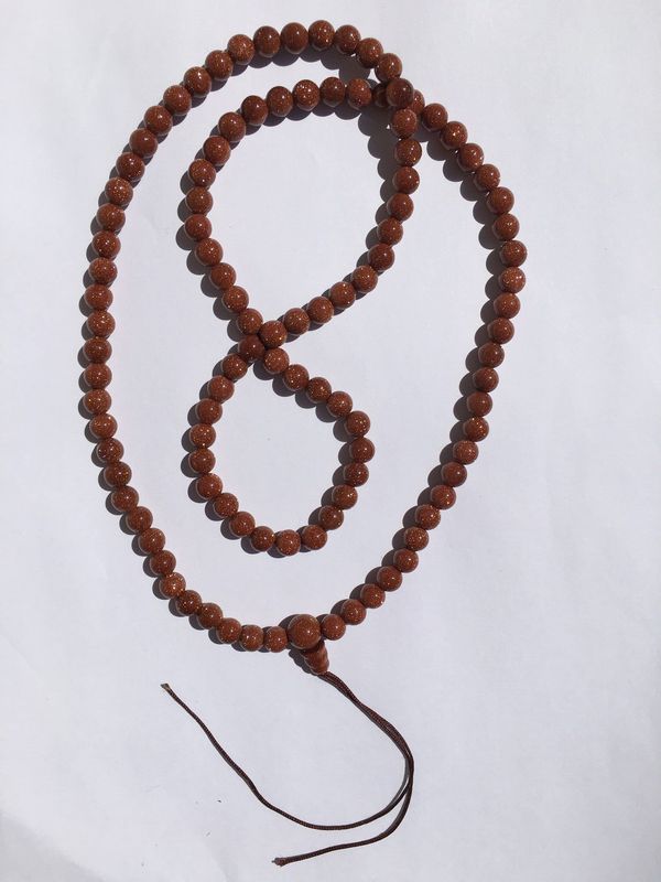 Sun Stone Mala Brown Gold