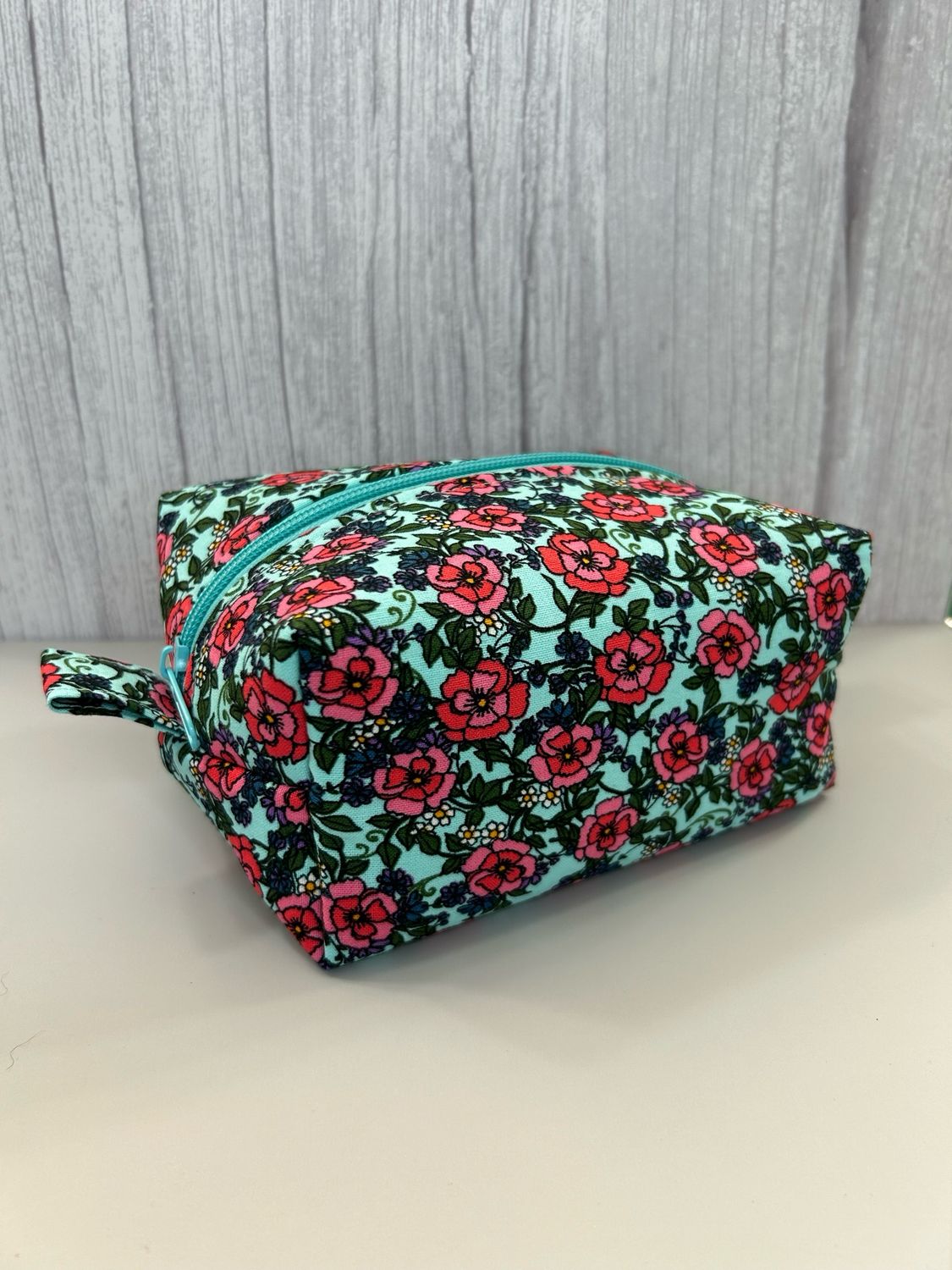 Turquoise Floral Boxy Pouch