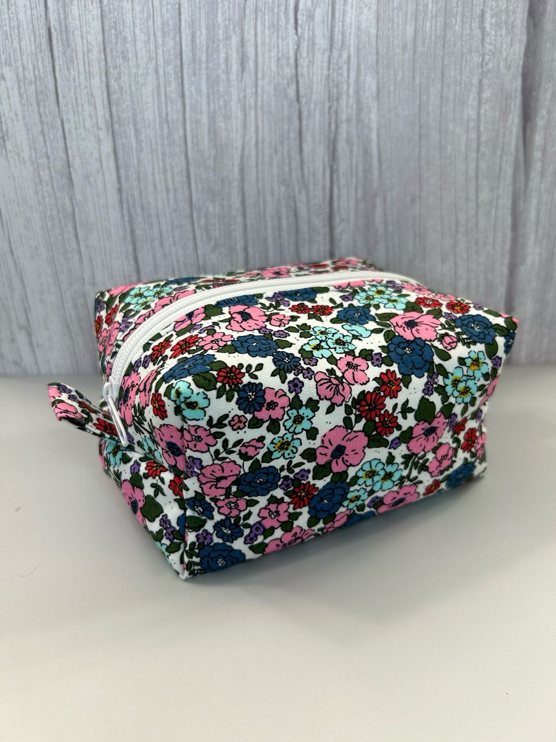 White Floral Boxy Pouch