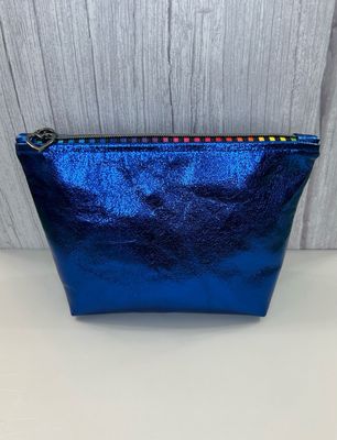 Blue with Hearts Shiny Pouch