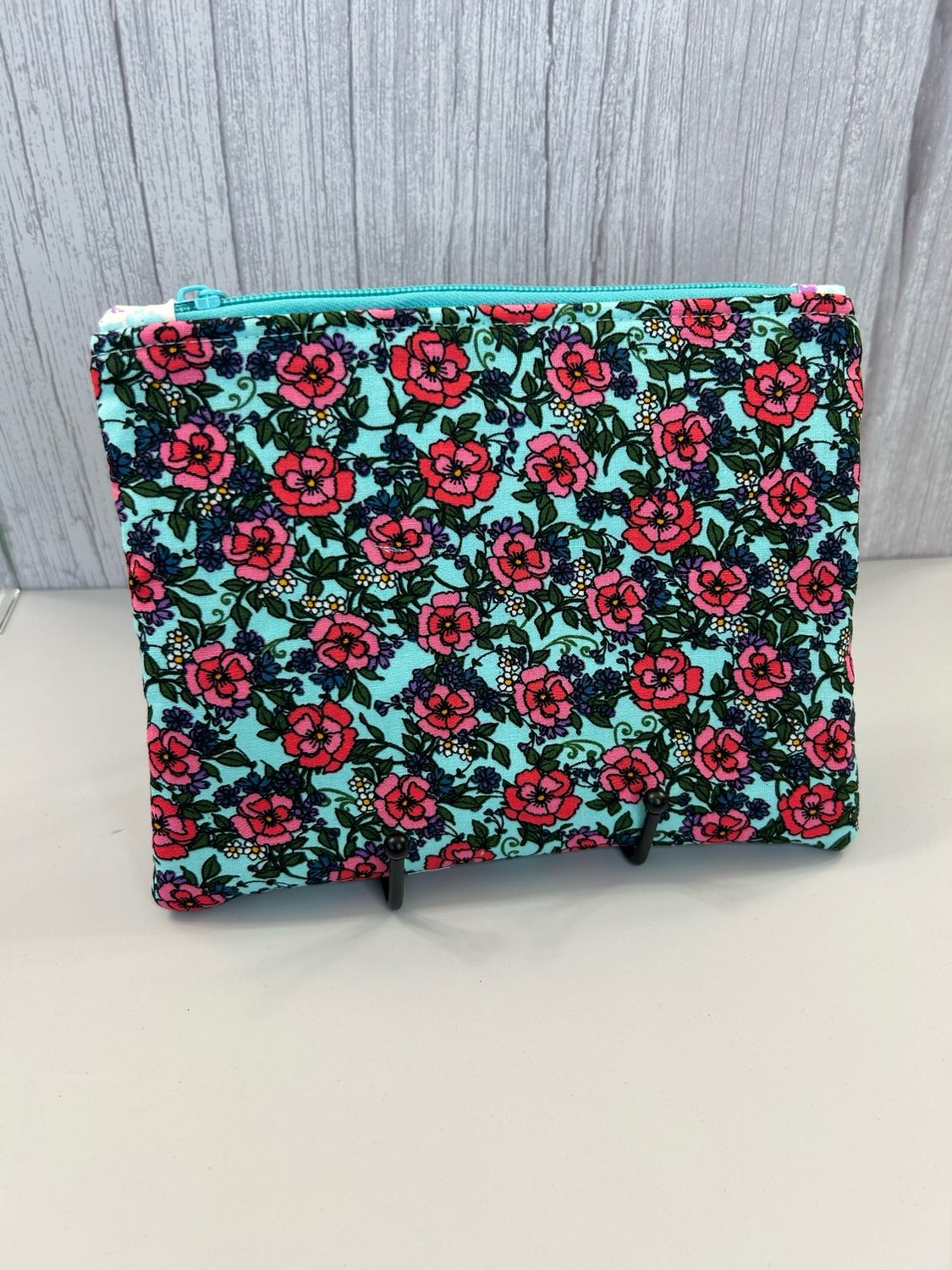 Turquoise Floral Flat Pouch