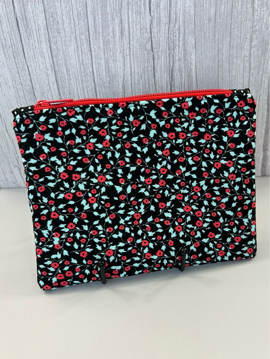 Black And Red Floral Flat Pouch