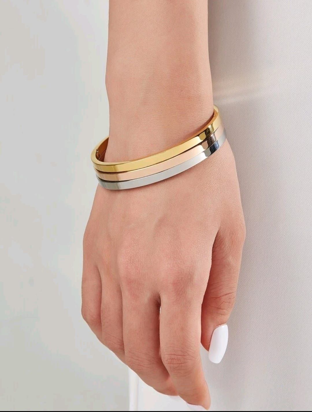 Pulsera Acero Inoxidable triple Calenbi Chapa 3 Oros 14k