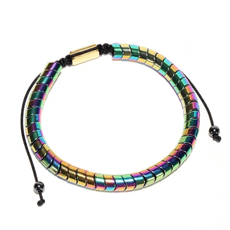 Pulsera Cobre Calenbi Cuentas Colorido  Ajustable