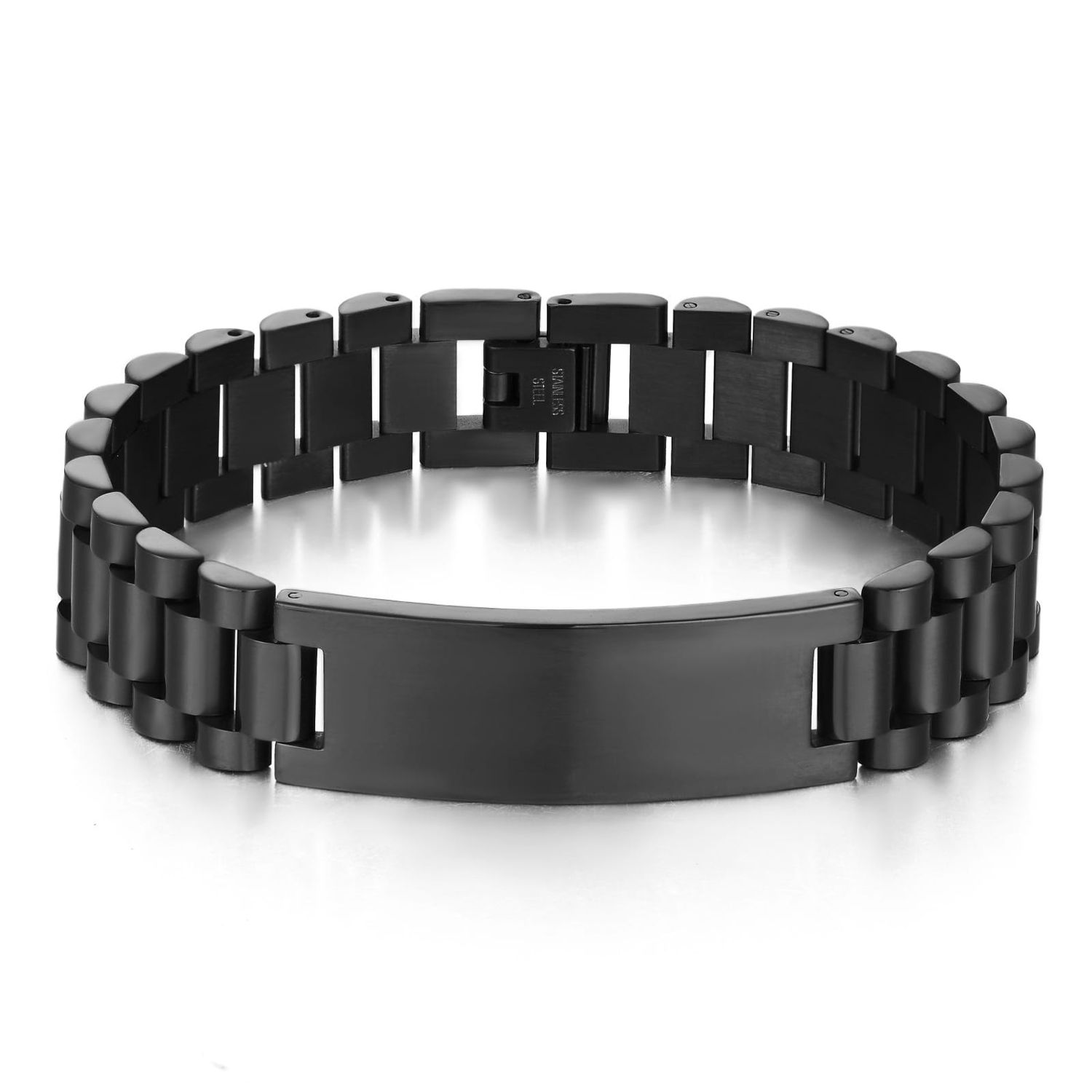Pulsera Acero Inoxidable Calenbi Hoja Curva Negro Hombre