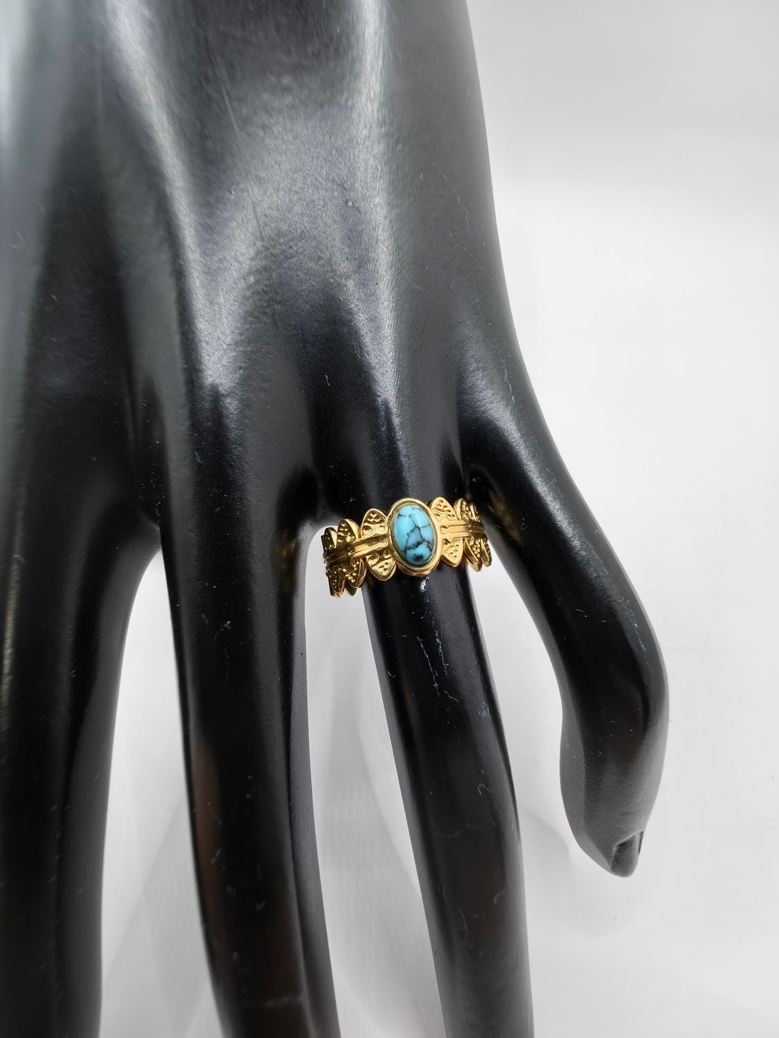 Anillo Acero Inoxidable Calenbi Turquesa Ajustable Chapa Oro 10k
