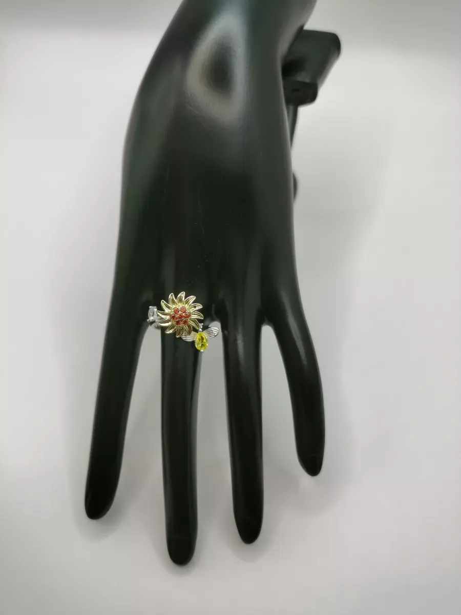 Anillo Metal Giratorio Calenbi Girasol Imitación Diamante