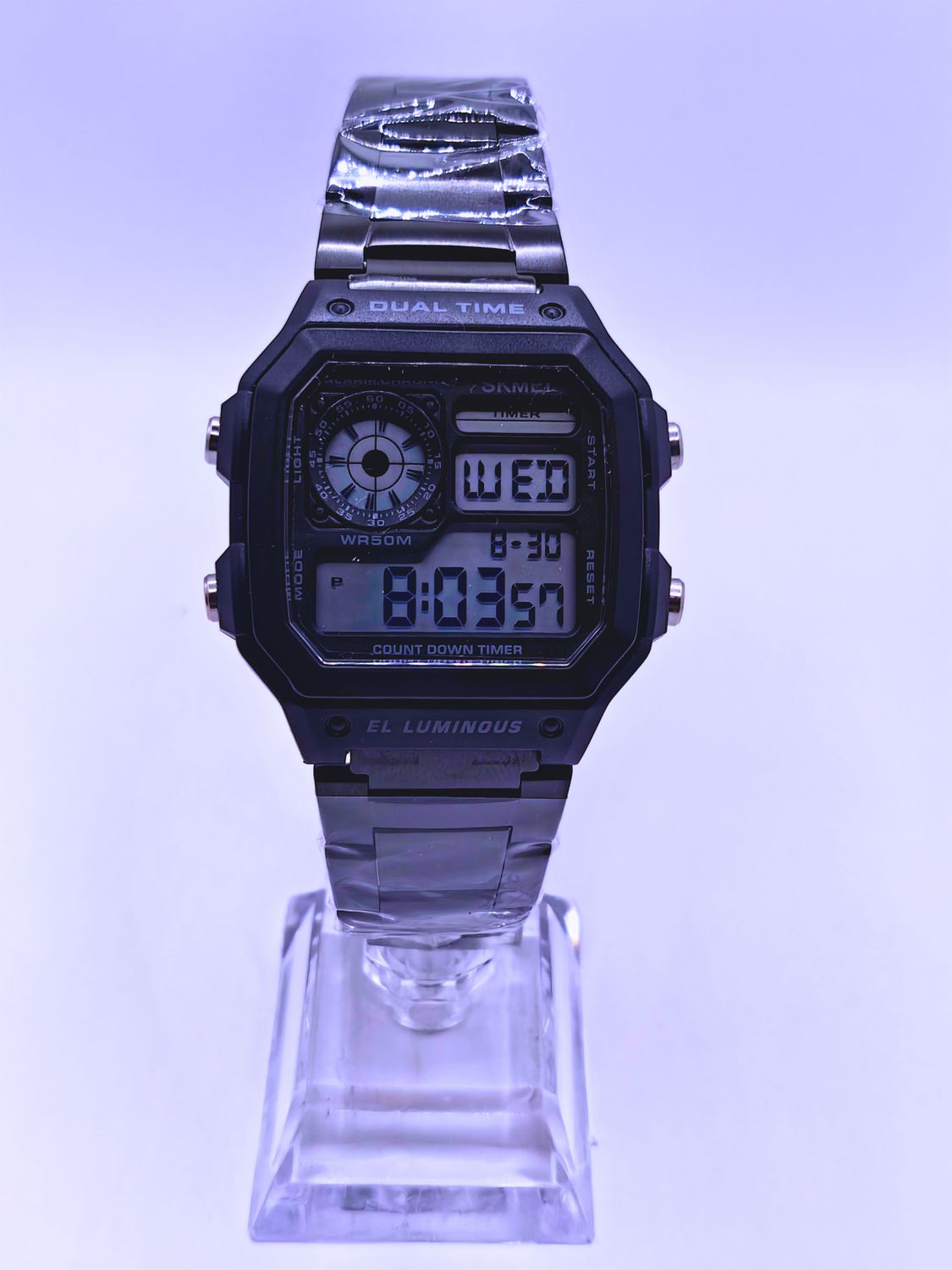 Reloj Digital Acero Inoxidable Estilo Casio Grande Negro