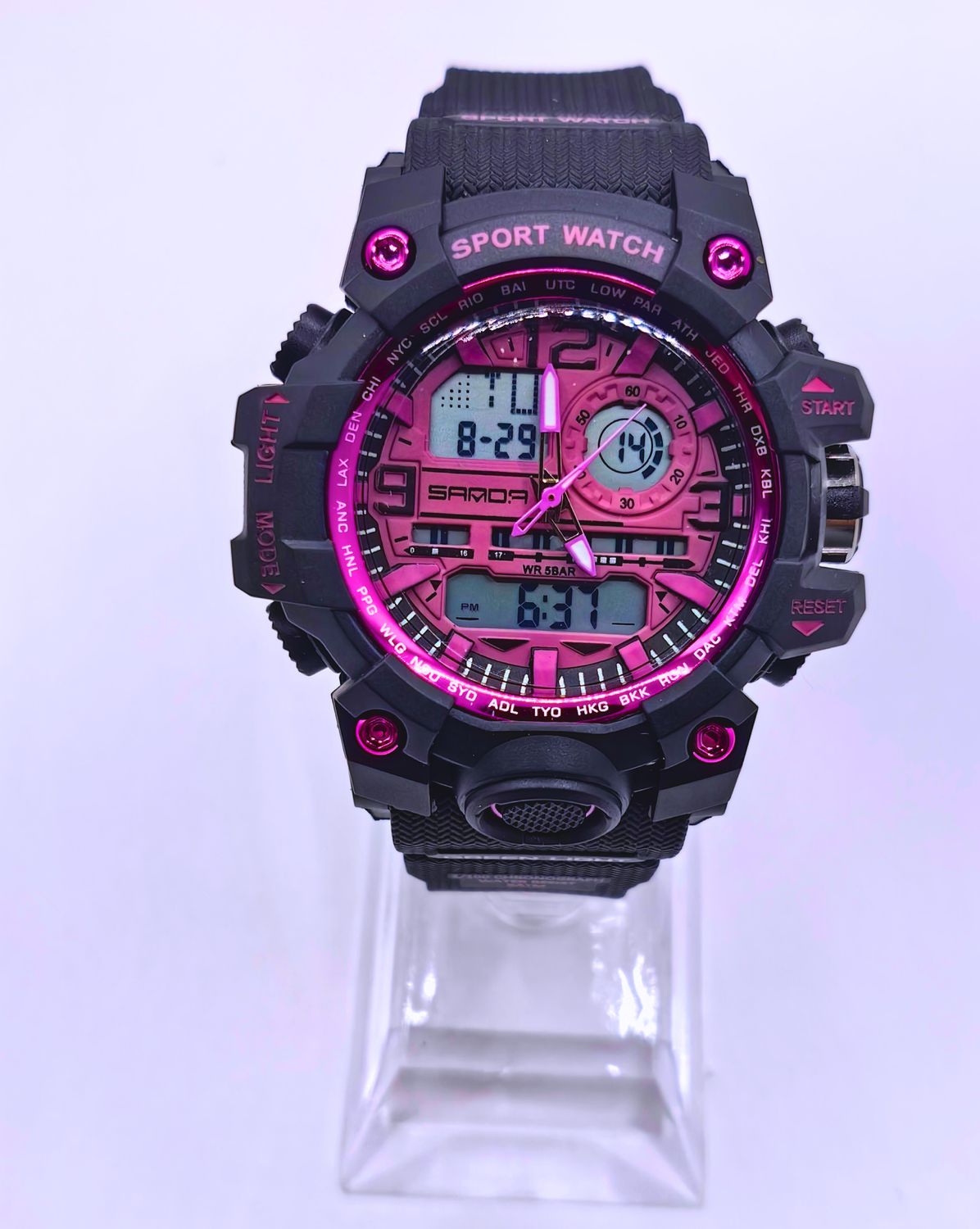 Reloj Digital /Análogo SANDA Plástico Negro Caratula Rosa