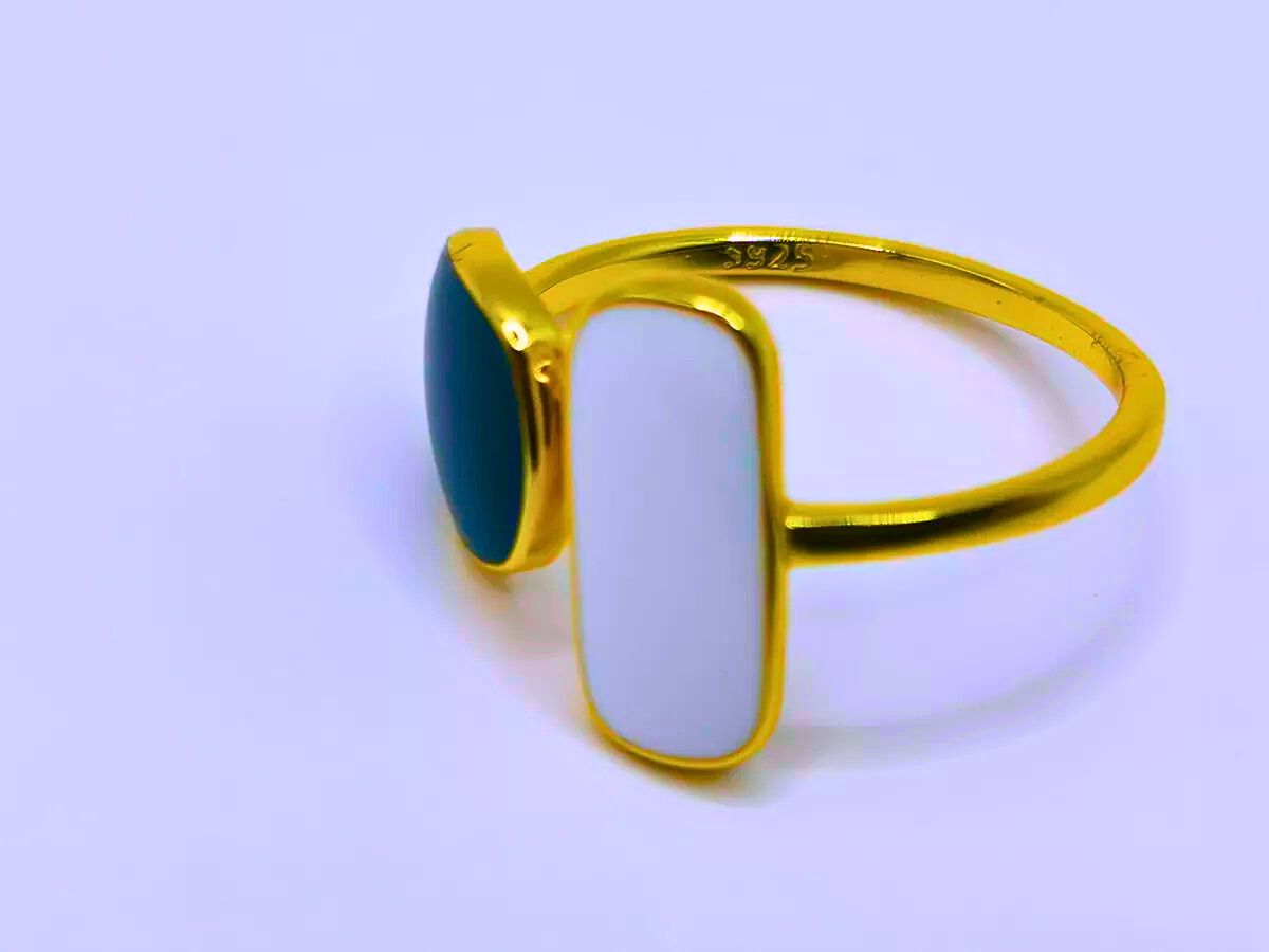 Anillo S925 Ley Calenbi Geométrico Chapa Oro 10k Ajustable