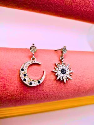 Pendientes S925 Ley Estrella y Luna Calenbi Circón Blanco y Azul