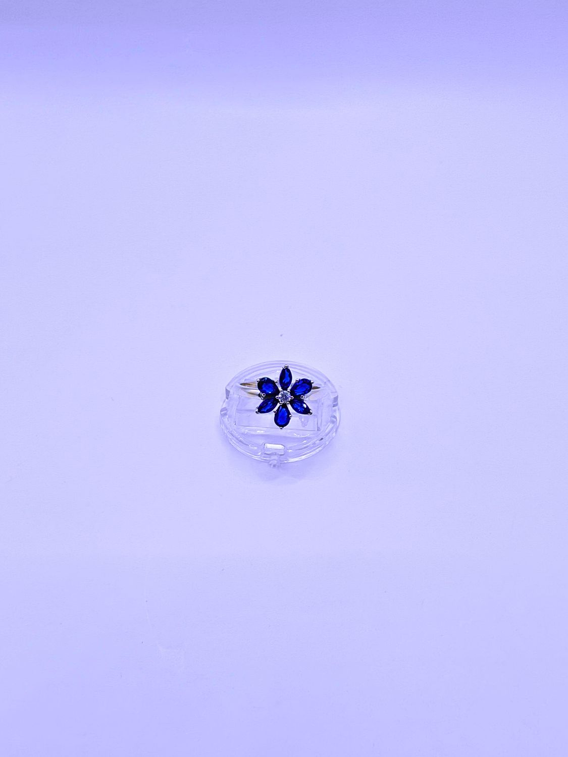 Anillo Plata Ley 925 Calenbi Flor Circón Azul Marino
