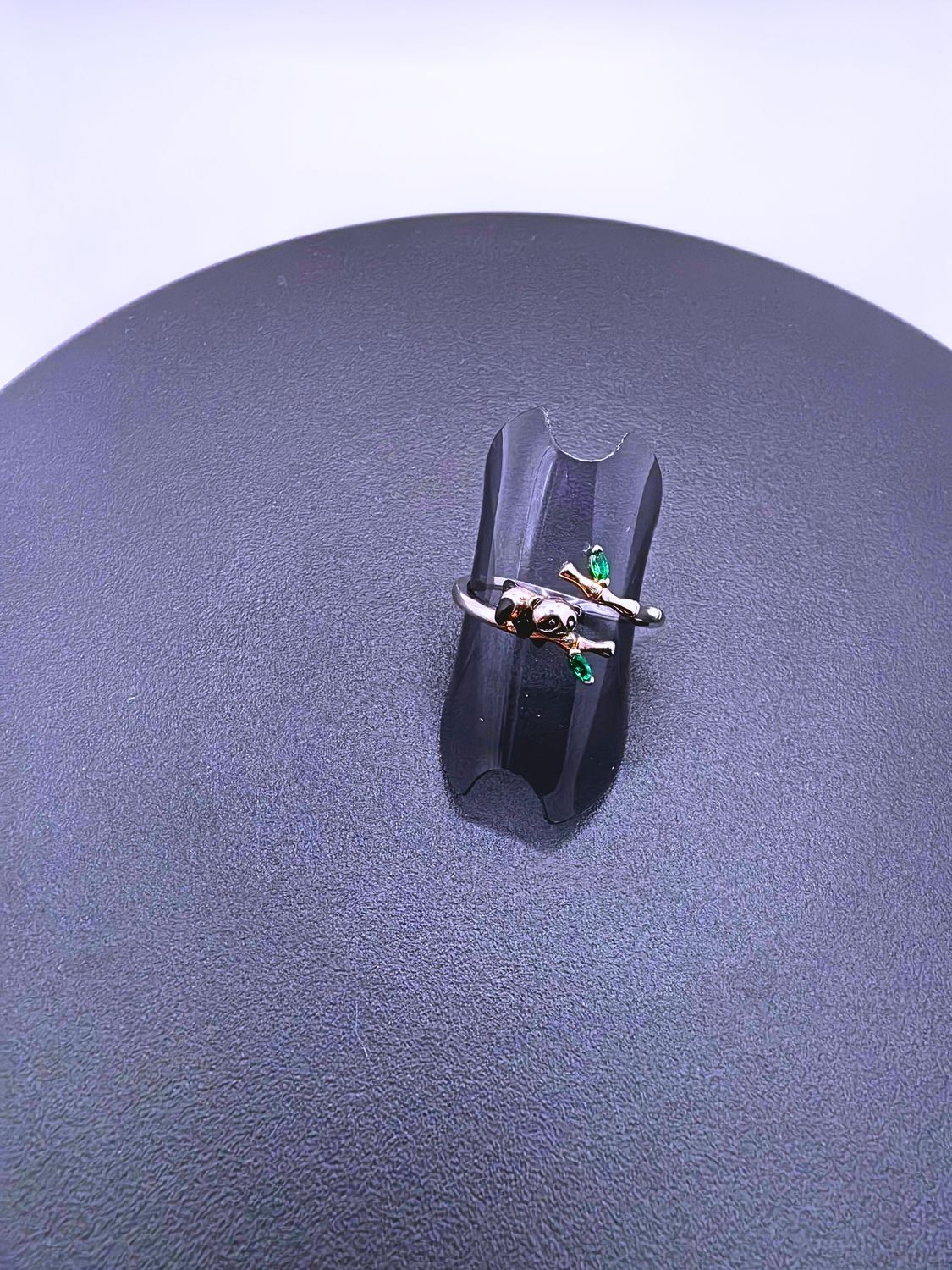 Anillo Plata Ley 925 Calenbi Oso Panda Circon Verde Ajustable