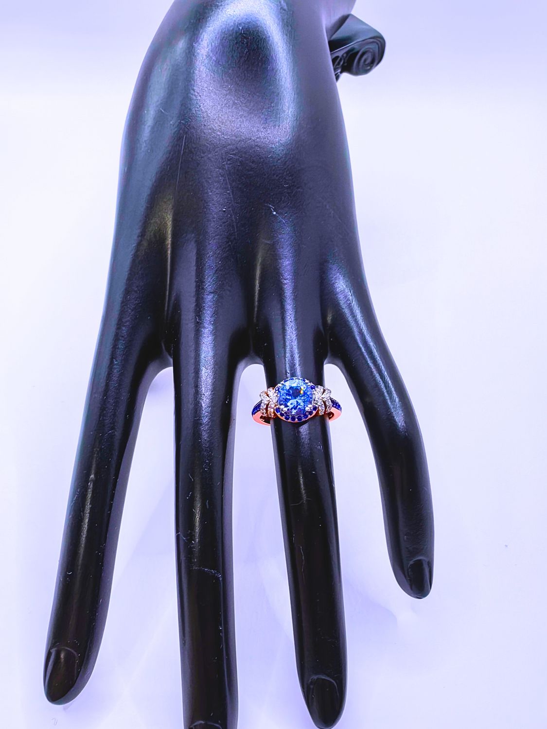 Anillo Plata Esterlina 925 Calenbi Boda Circonita Azul Oro Rosa 14k