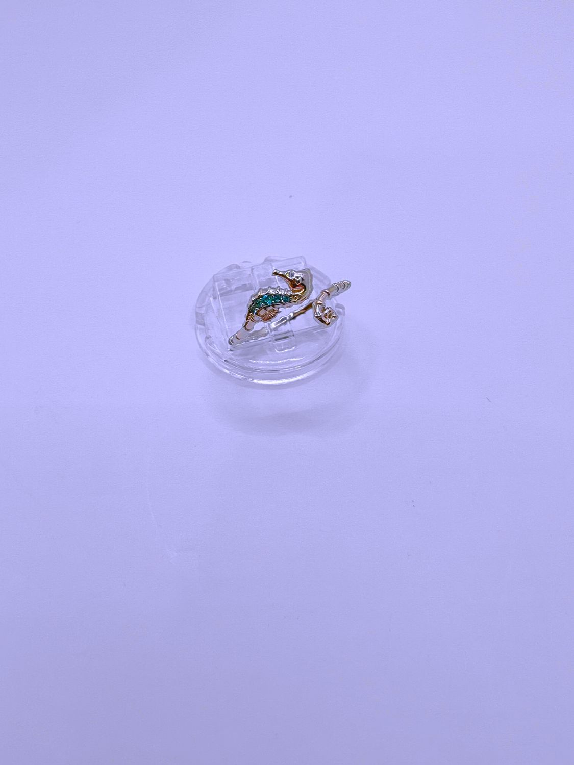 Anillo Plata Ley 925 Calenbi Caballito de Mar Circón Ajustable