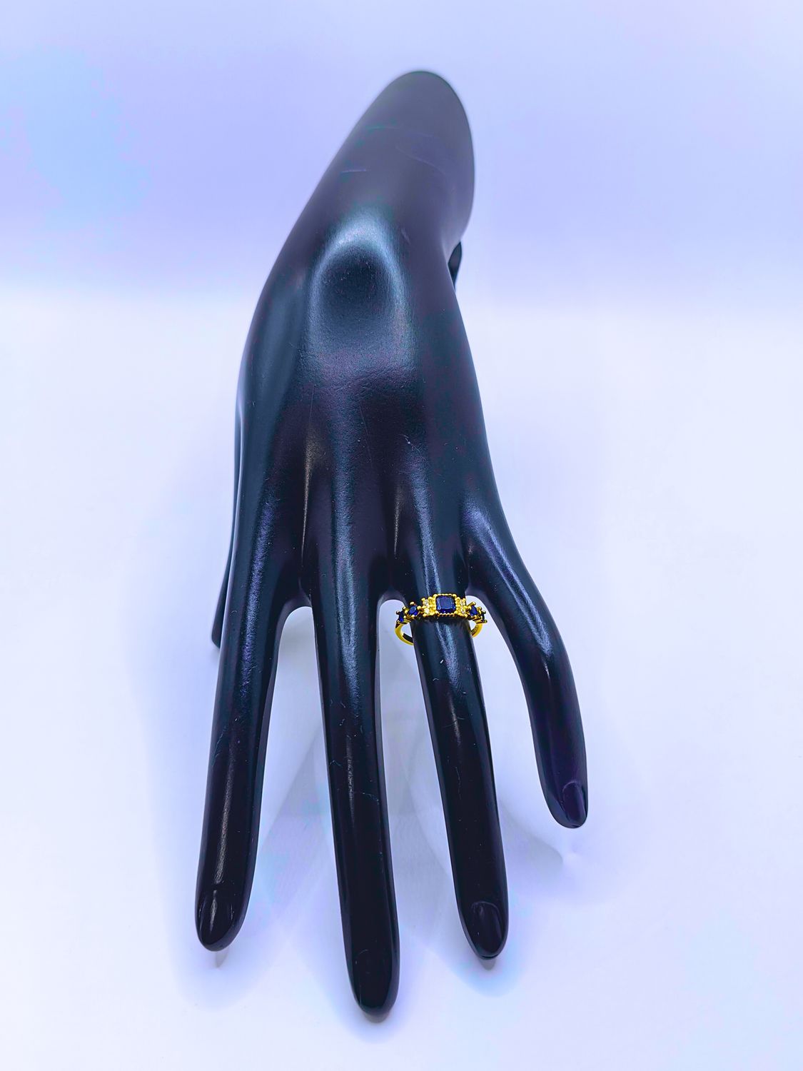 Anillo Plata Ley 925 Calenbi Formal Chapa Oro 12k Circonita Azul Marino Cuadradita Pequeña