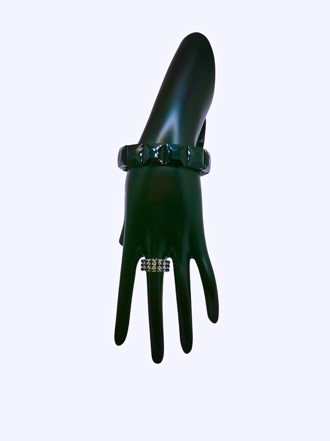 Brazalete y Anillo Cobre Calenbi Imitación Diamantes Ajustable