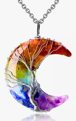 Collar y Dije Bisutería Calenbi Luna 7 Chakras Ópalo Natural