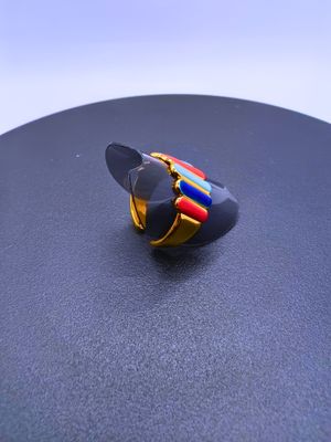 Anillo Acero Inoxidable Calenbi Multicolor Epoxica Rayas Chapa Oro 18k Ajustable