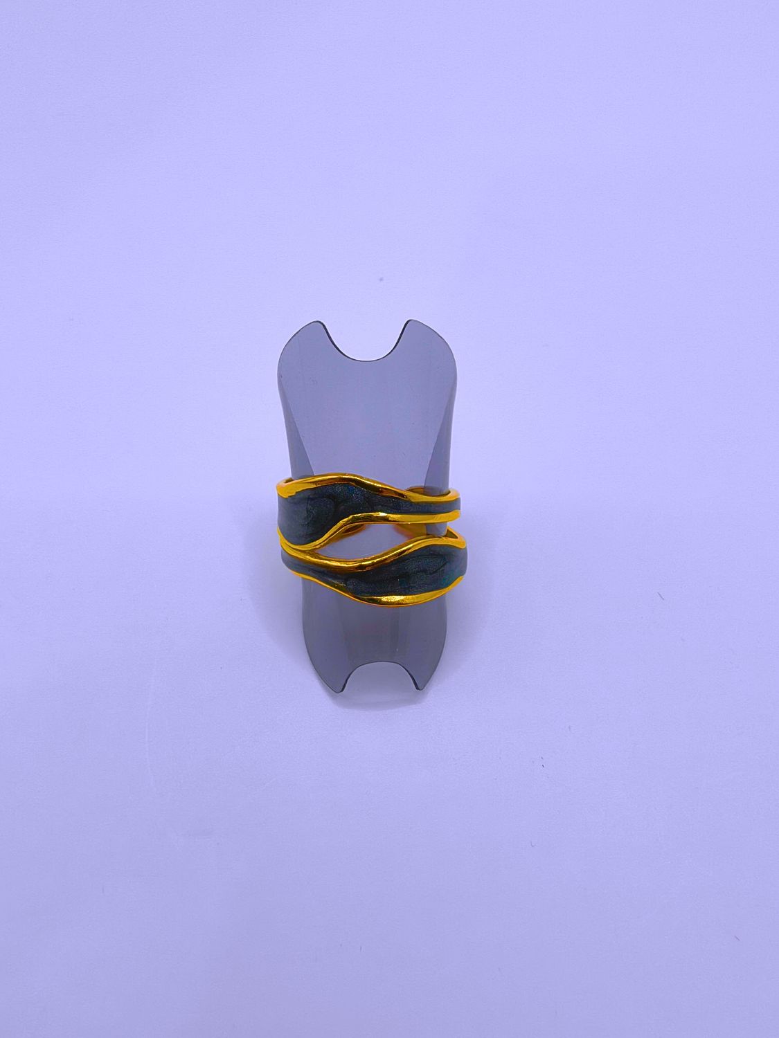 Anillo Irregular Doble Acero Inoxidable Calenbi Purpura, Negro y Blanco Ajustable