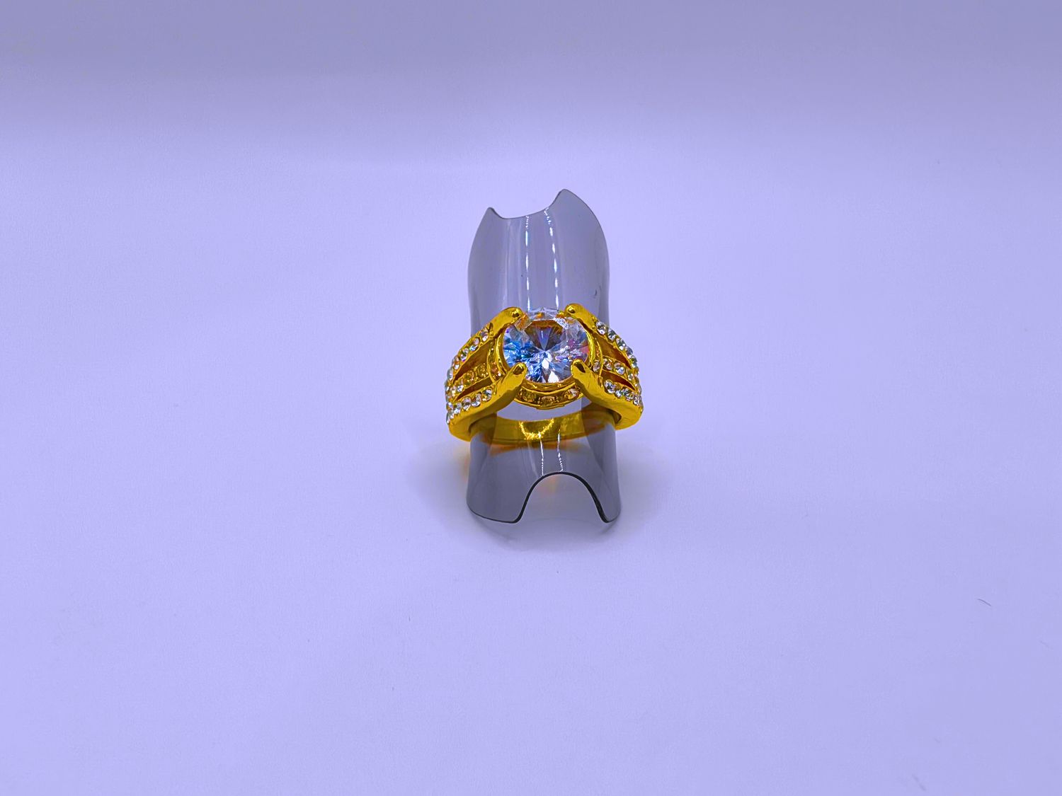 Anillo Cobre Calenbi Compromiso Circonita tres filas Chapado en Oro 14k