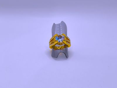 Anillo Cobre Calenbi Compromiso Circonita tres filas Chapado en Oro 14k
