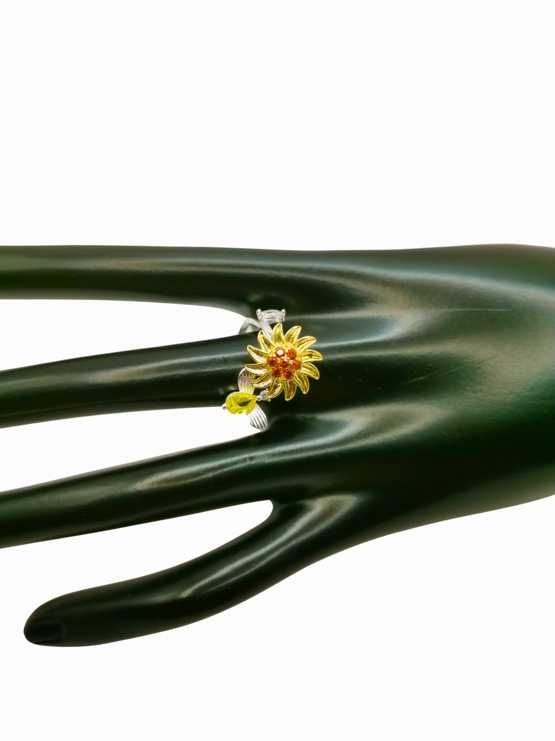 Anillo Metal Giratorio Calenbi Girasol Imitación Diamante