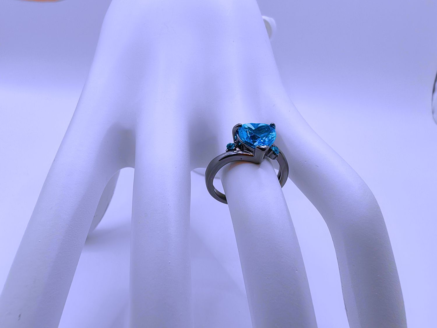 Anillo Cobre Calenbi Negro Corazon Circonita Azul