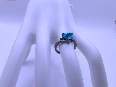 Anillo Cobre Calenbi Negro Corazon Circonita Azul
