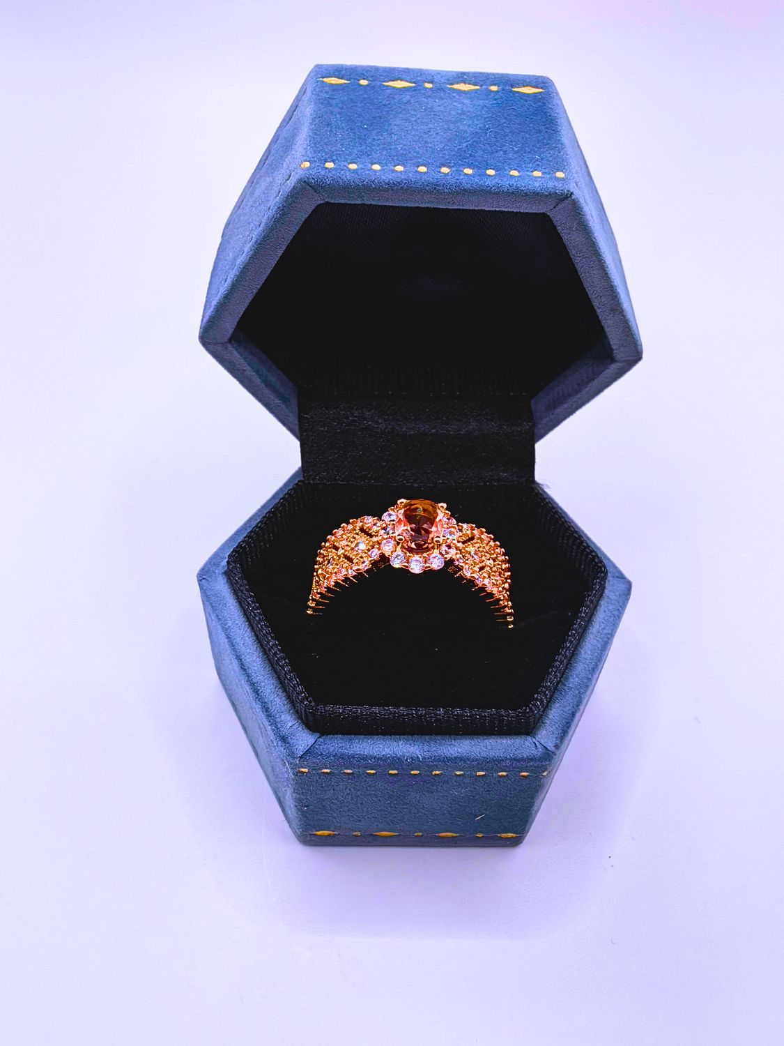 Anillo Acero Inoxidable Calenbi Circonita Translucida Rosa Chapa Oro Rosa 14k