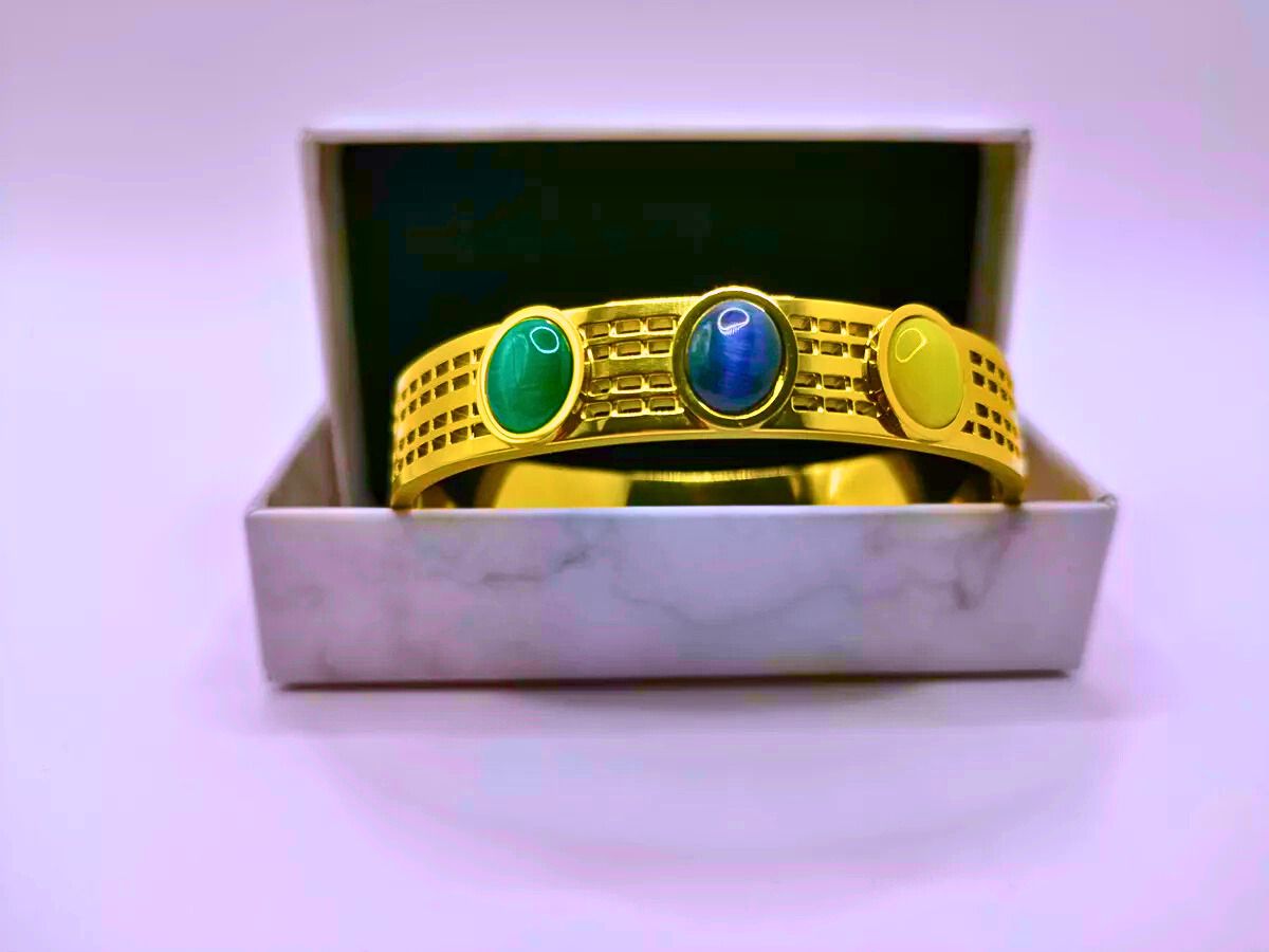 Pulsera y Anillo Acero Inoxidable Calenbi Piedras Imitación Chapa Oro 10k