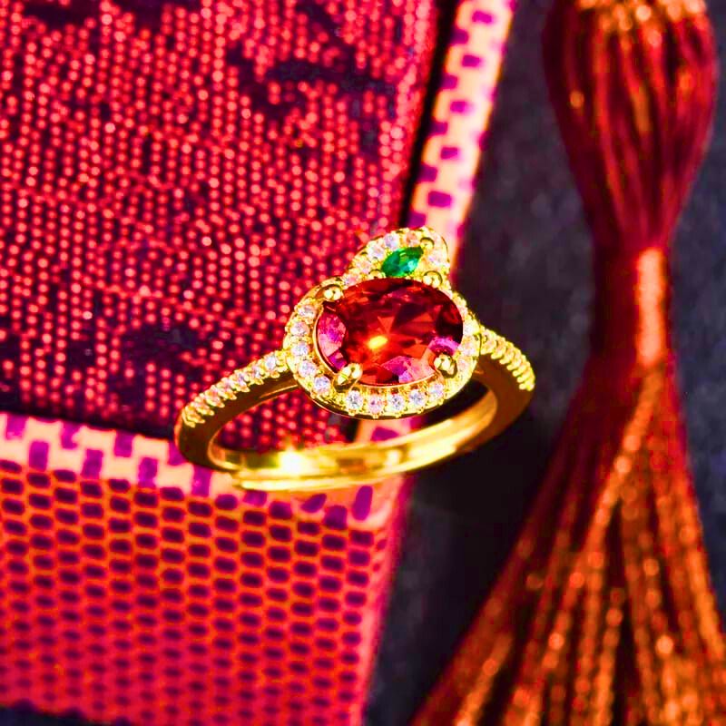 Anillo Bisutería Calenbi Zanahoria Circón Naranja y Verde Chapa Oro 10k Ajustable