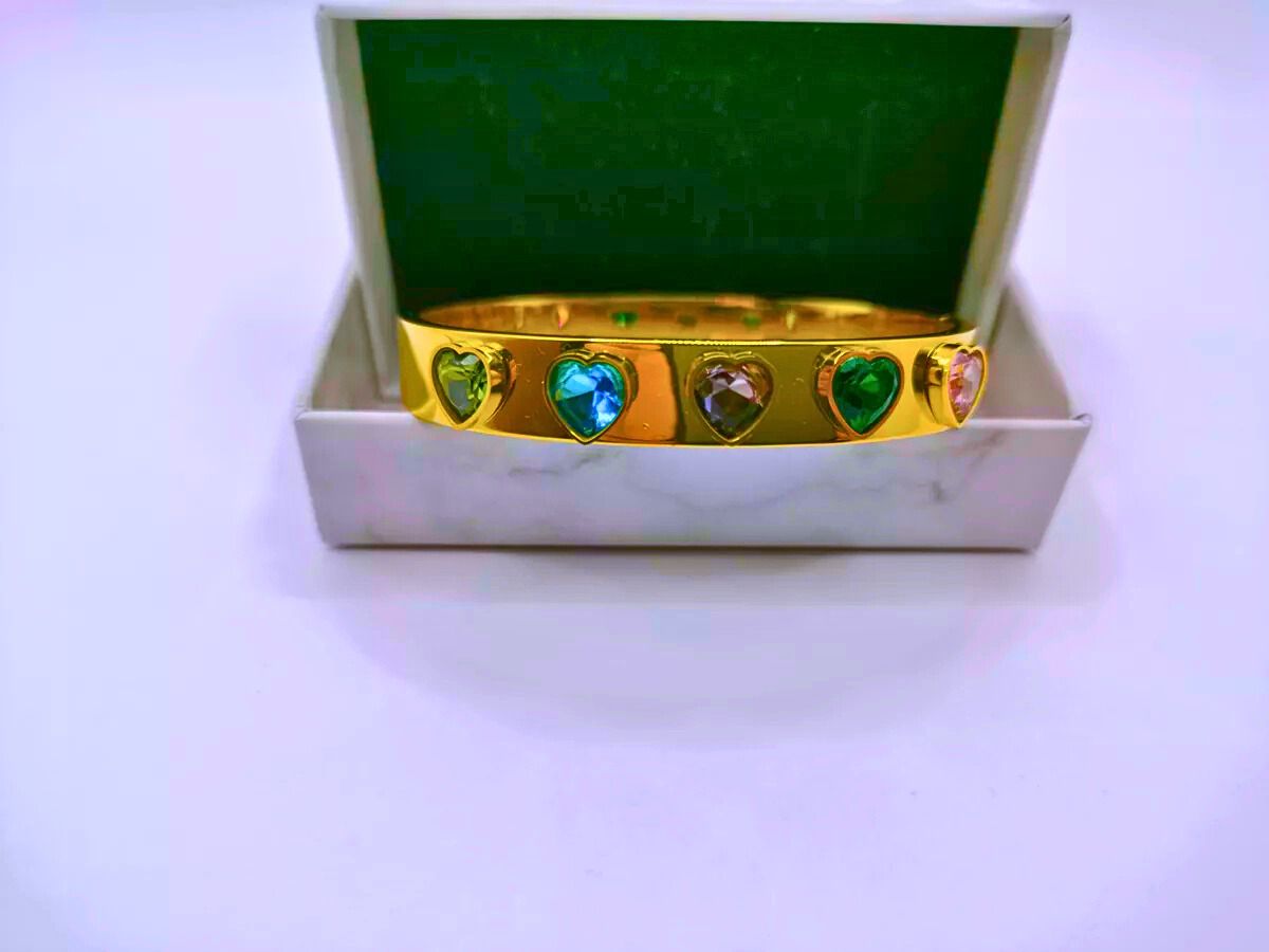 Pulsera Acero Inoxidable Calenbi Corazones Circón Chapa Oro 12k