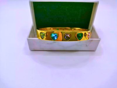 Pulsera Acero Inoxidable Calenbi Corazones Circón Chapa Oro 12k