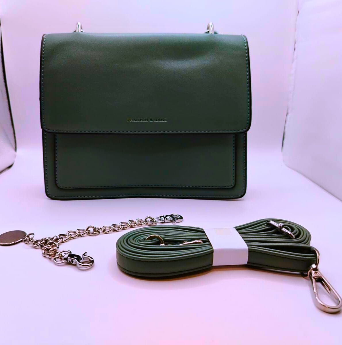 Bolsa Pequeña Calenbi Cuero Verde Hombro Urbano