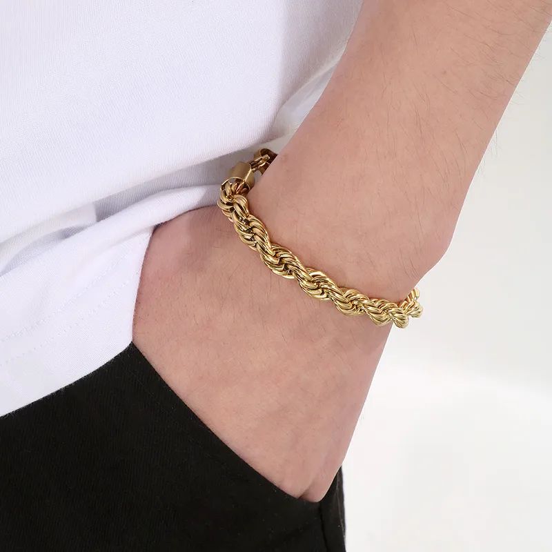Pulsera Acero Inoxidable Torcida Chapa Oro 10k