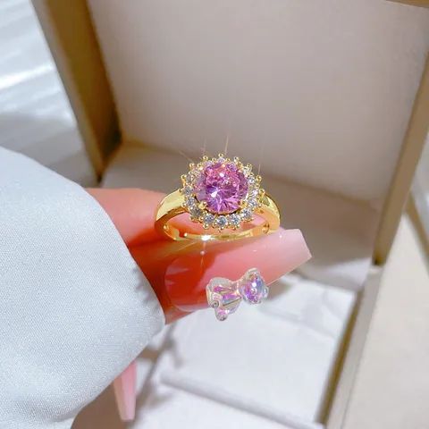 Anillo Acero Titanio Calenbi Flor Rosa Circonita Ajustable
