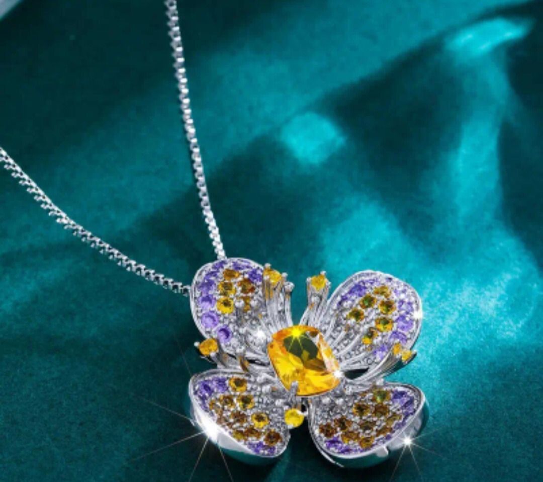 Collar Colgante Bisutería Calenbi Circonita Azul y Amarillo