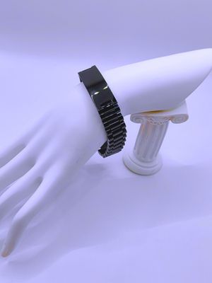 Pulsera Acero Inoxidable Calenbi Hoja Curva Negro Hombre