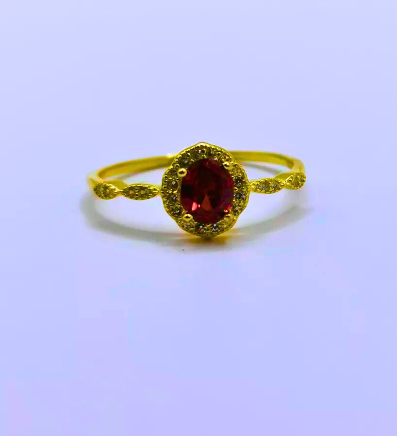 Anillo Plata Ley 925 Calenbi Frances Circonita Roja Chapa Oro 14K