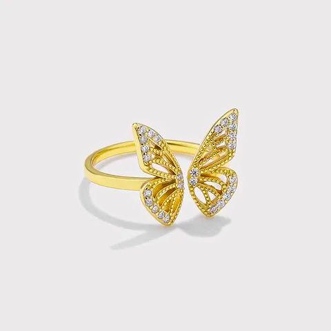Anillo Plata Ley 925 Calenbi Mariposa Ajustable Chapa Oro 10k