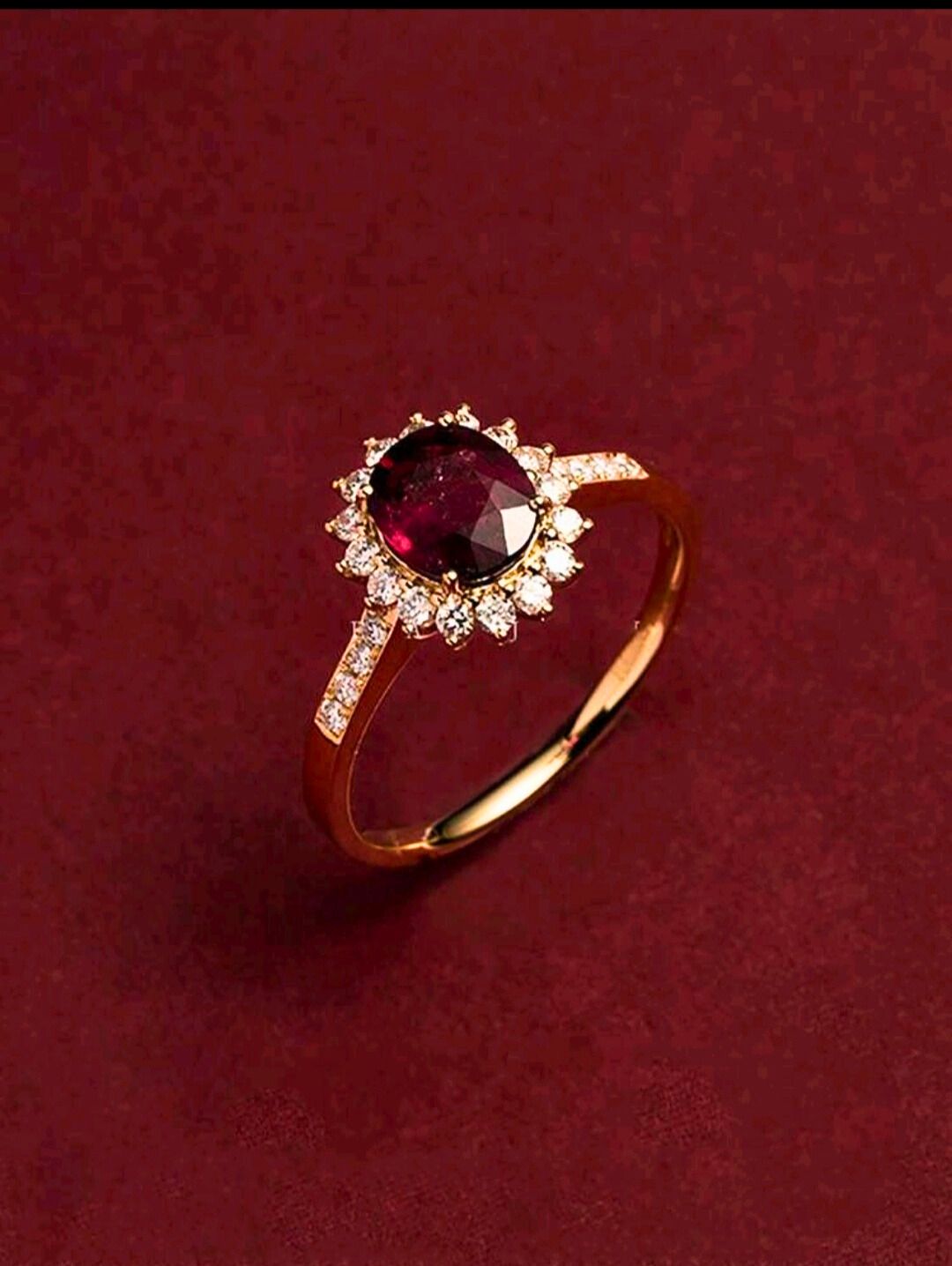 Anillo Plata de Ley 925 Lujoso Circonita Roja Chapa Oro Rosa 10k