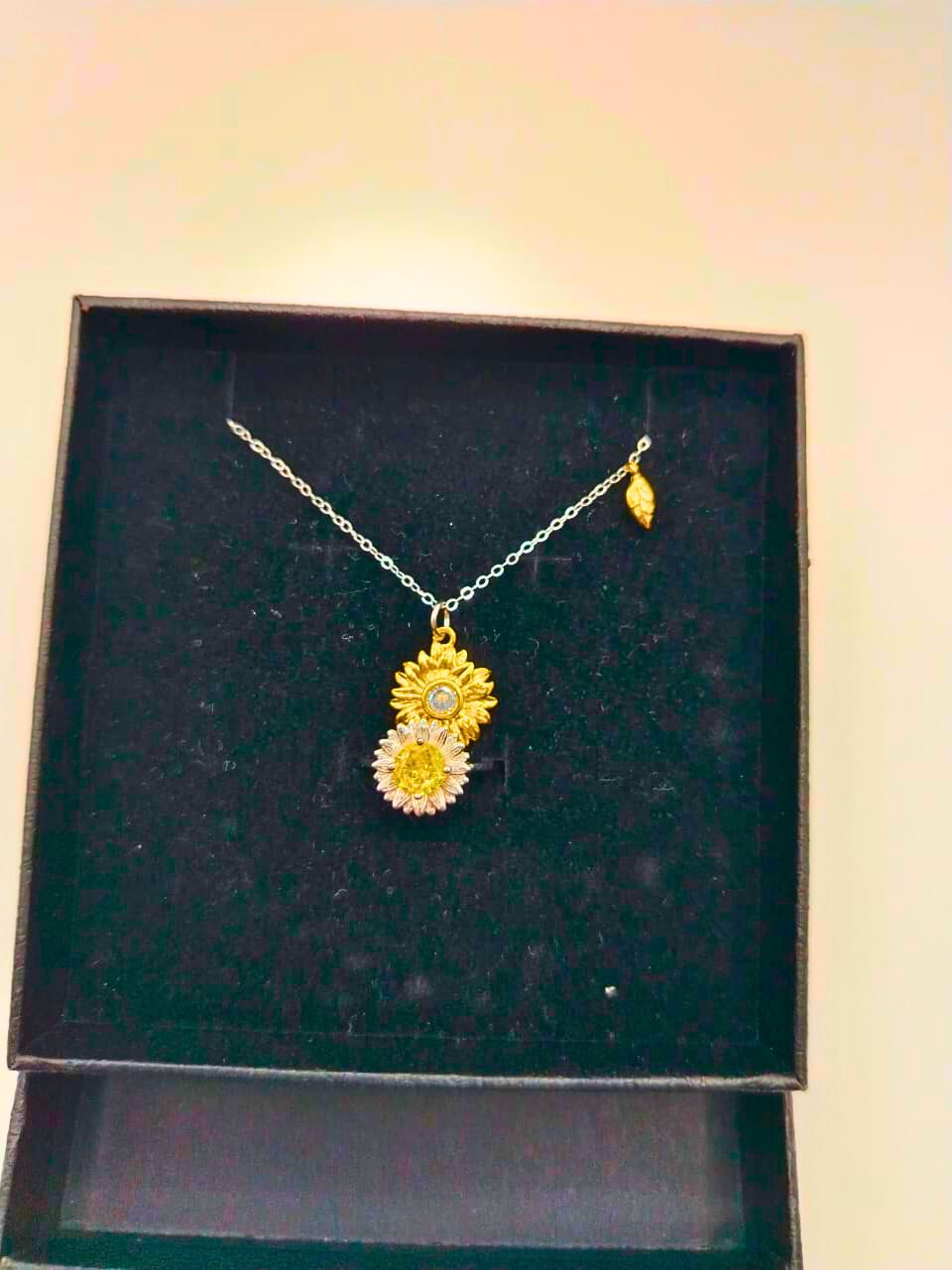 Collar y Anillo Plata Esterlina .925 Girasol Circonita Blanca y Amarillo