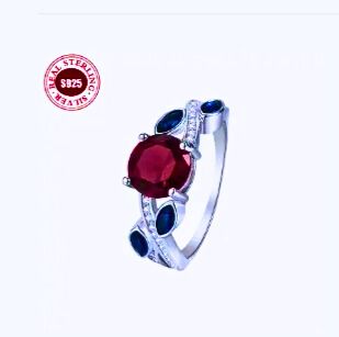 Anillo Plata Ley 925 Calenbi Circonita Azul y Roja Grandes