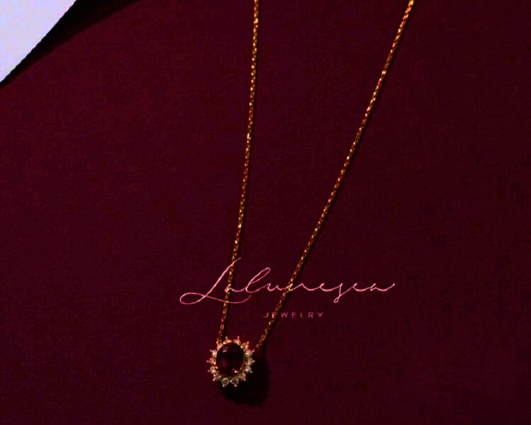 Collar y Aretes Plata Ley 925 Calenbi Rubí Chapa Oro Rosa 14k