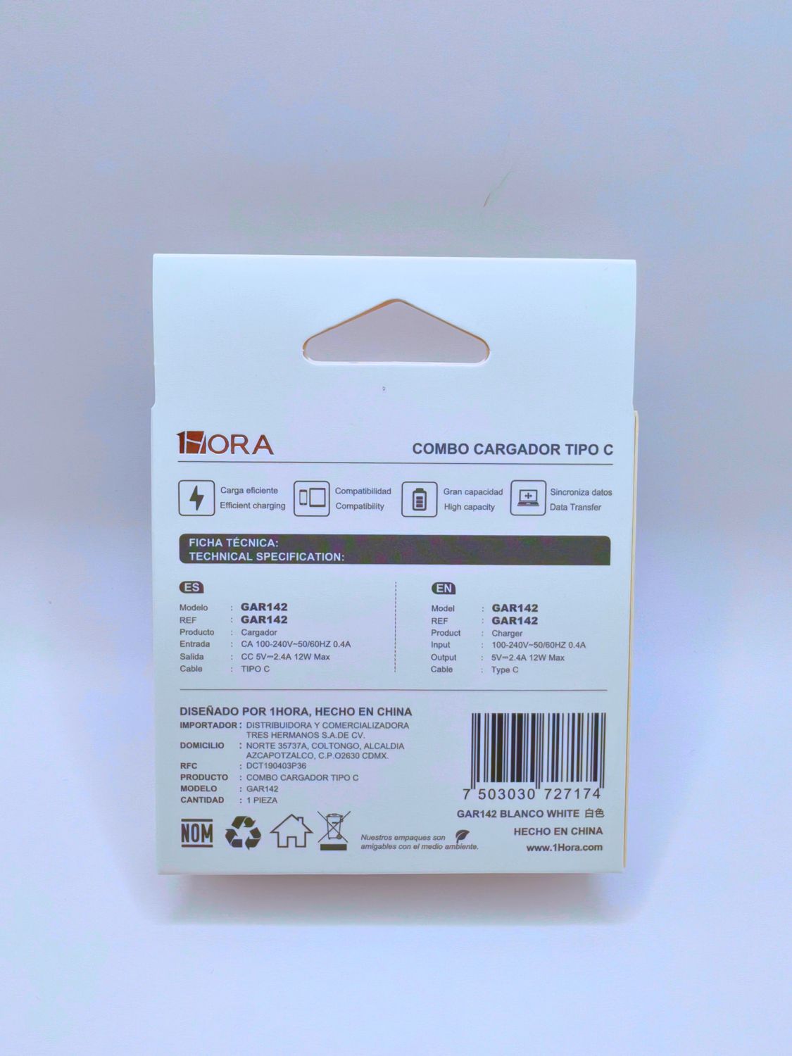 COMBO CARGADOR TIPO C 1M 2.4 12W MAX