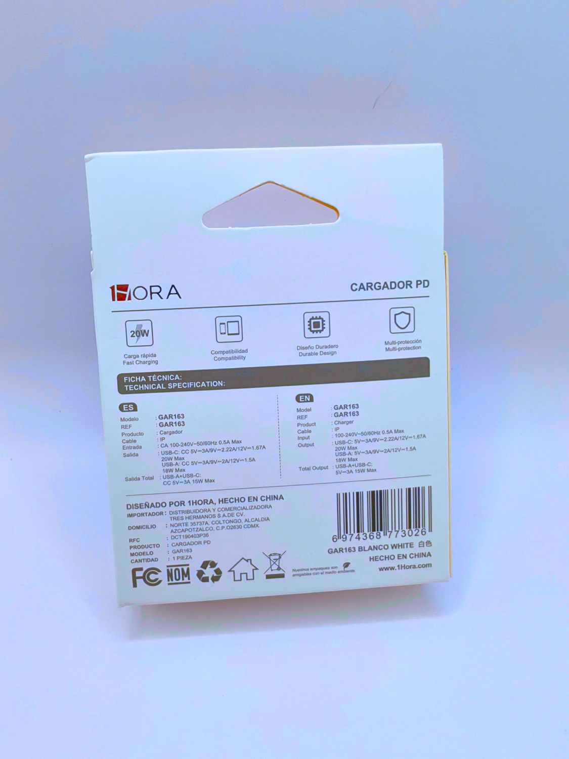 CARGADOR PD 20W MAX Y CABLE IP (2 ENTRADAS C Y A)